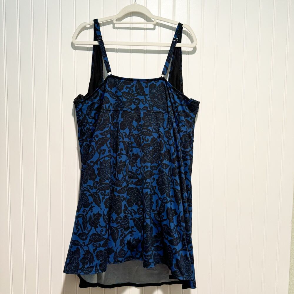 Lands End Blue Black Floral Swim Dress Square Neckline Underwire Plus Size 26 - Picture 5 of 6
